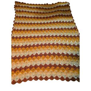 Vintage70s Afghan Boho Knit Throw Blanket Earth Tones Cottagecore Fairycore